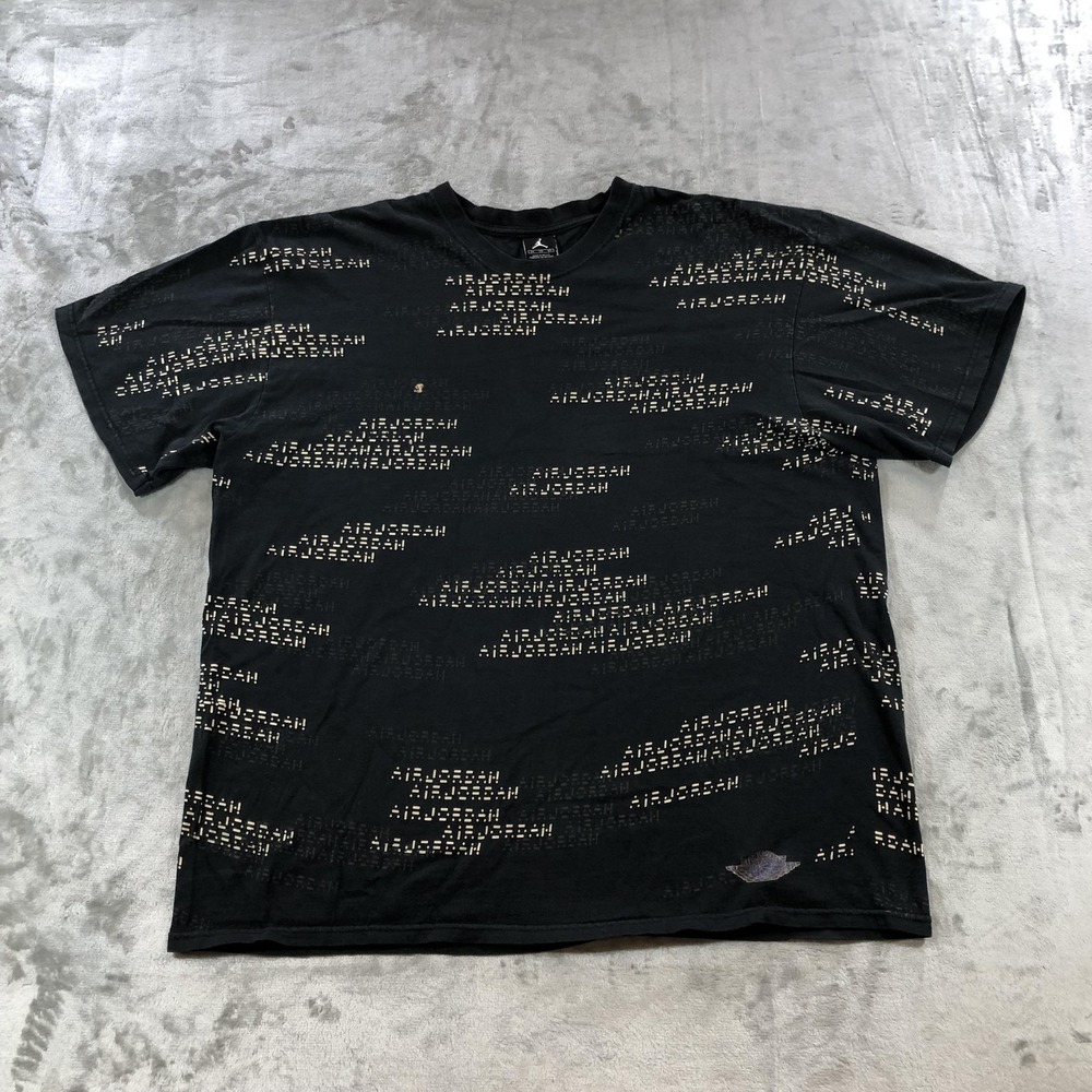 vtg Jordan Shirt Mens 2XL Black Air Jordan All Over Print Jumpman Wings Logo